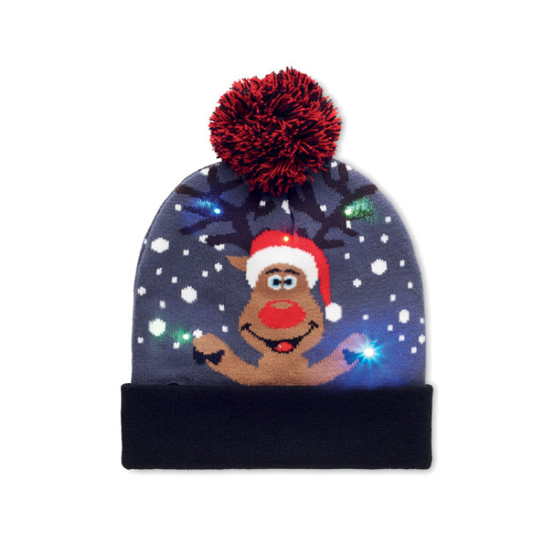 Bonnet de No&euml;l tricot&eacute; avec LED Bleu
