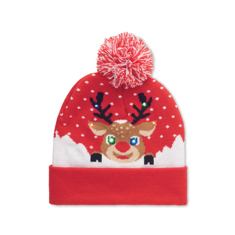 Bonnet de No&euml;l tricot&eacute; avec LED Rouge