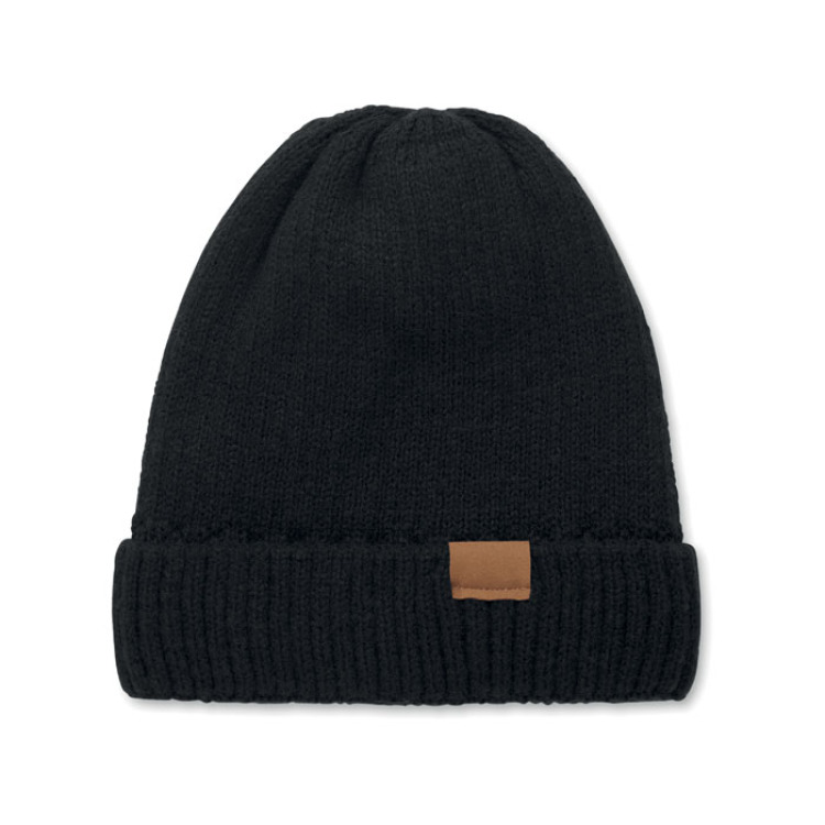 Bonnet tricot&eacute; avec revers Noir