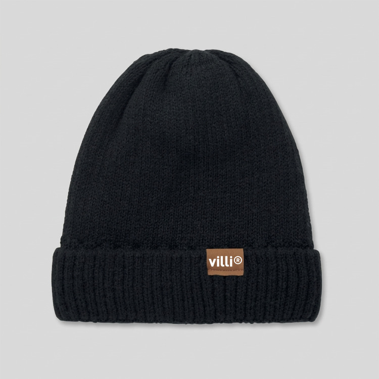 Bonnet tricot&eacute; avec revers Noir