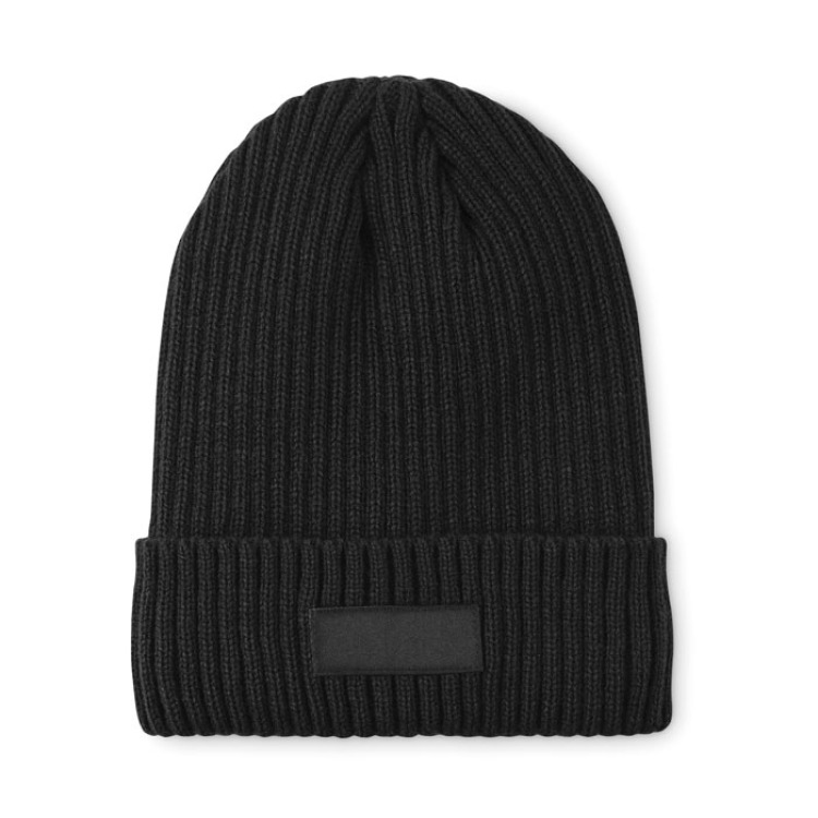 Bonnet tricot&eacute; avec revers Noir