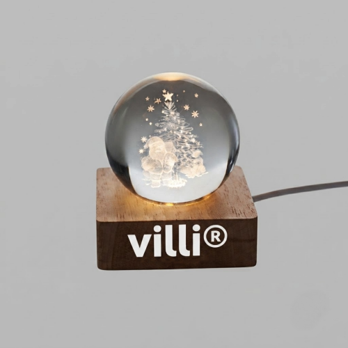 Boule de Noël verre avec LED Bois