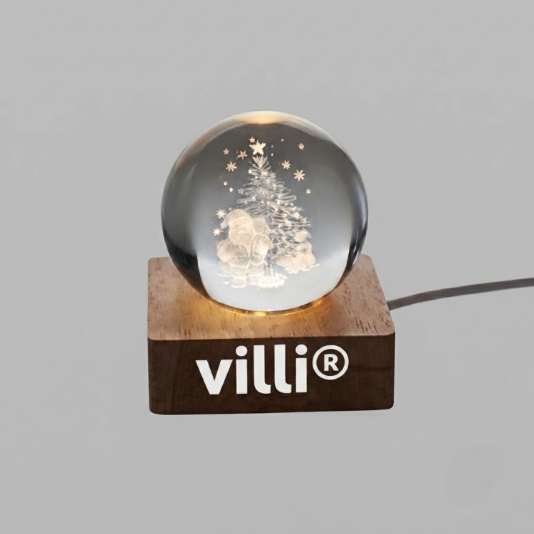 Boule de No&euml;l verre avec LED Bois