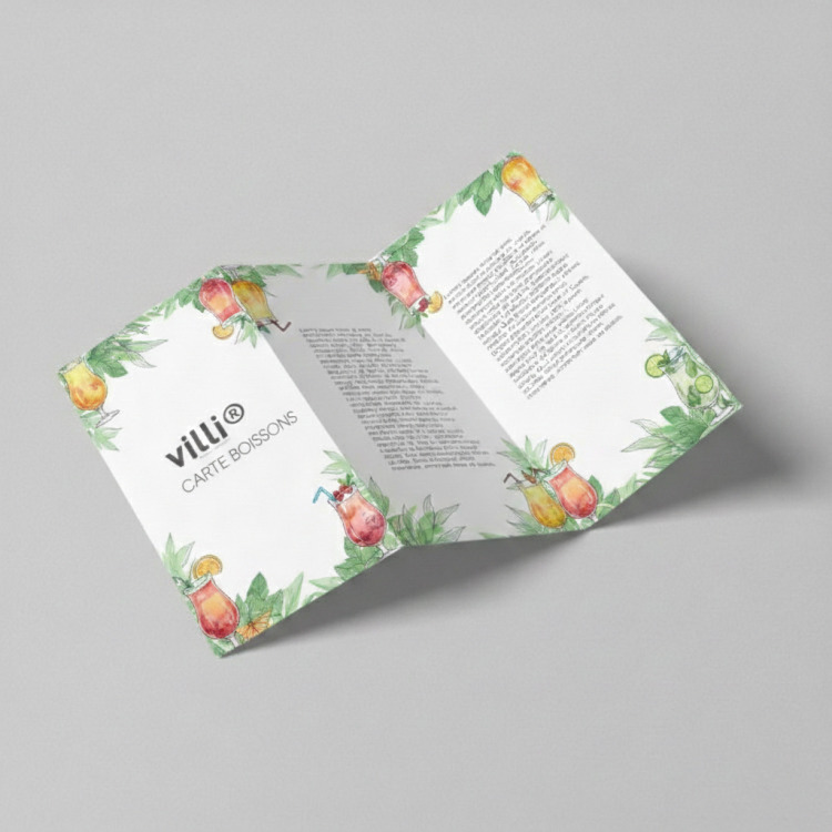 Carte boissons 9,8x21cm - 3 volets