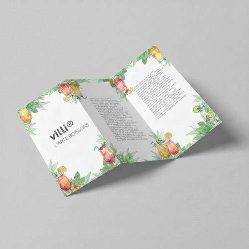 Menu  Carte boissons 98x21cm  Dépliant 3 volets