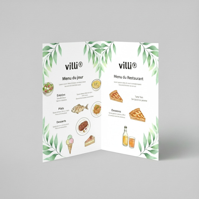 Menu indéchirable  Dépliant A5 148 x 210 mm