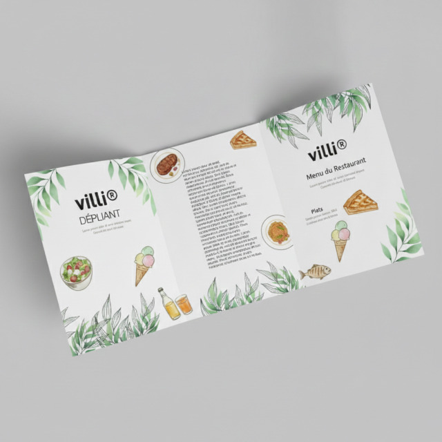 Menu restaurant A5  Dépliant 3 volets