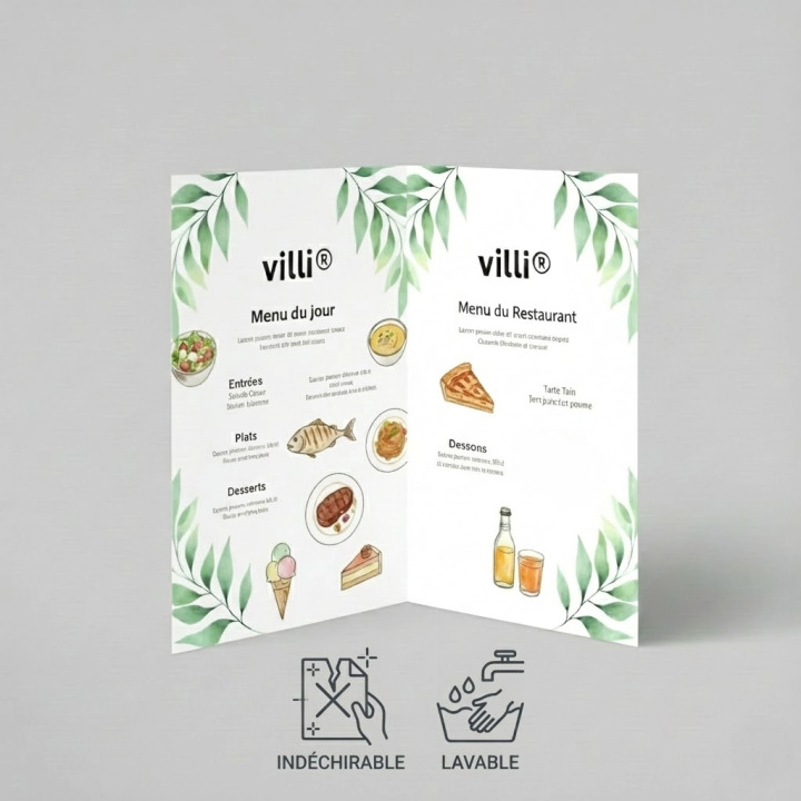 Menu synthétique indéchirable et lavable