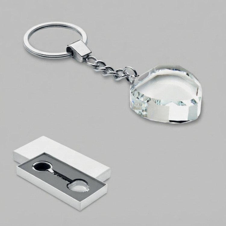 Porte-cl&eacute;s c&oelig;ur en verre Transparent