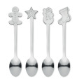 Set 4 cuill&egrave;res &agrave; th&eacute; de No&euml;l Argent Mat