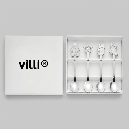 Set 4 cuillères à thé de Noël Argent Mat