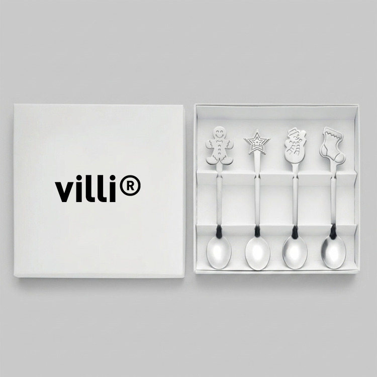 Set 4 cuill&egrave;res &agrave; th&eacute; de No&euml;l Argent Mat