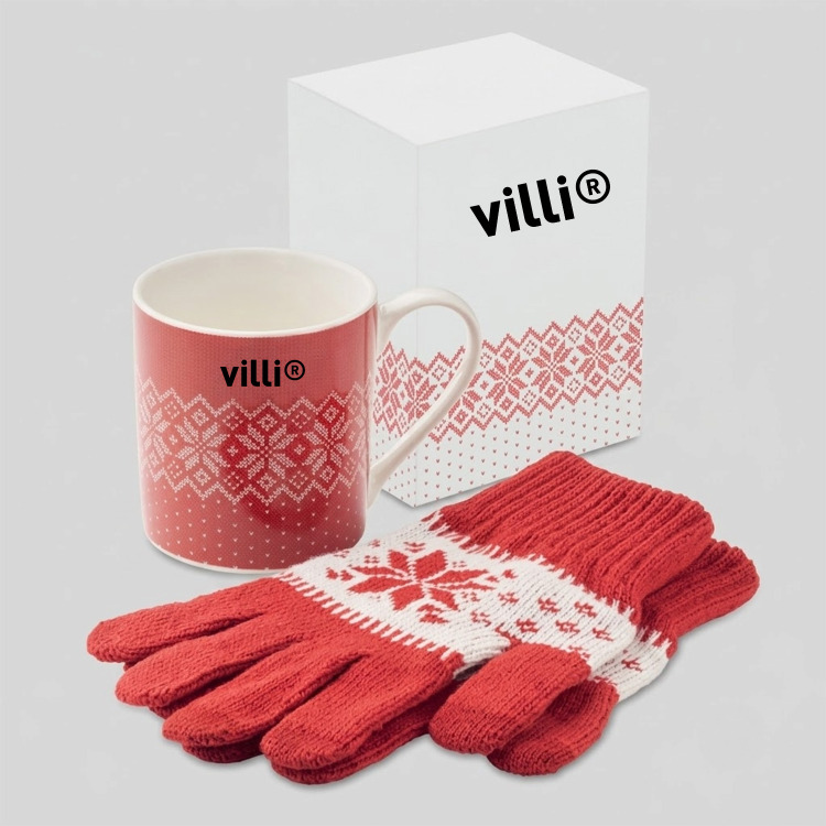 Set mug et gants hiver Rouge
