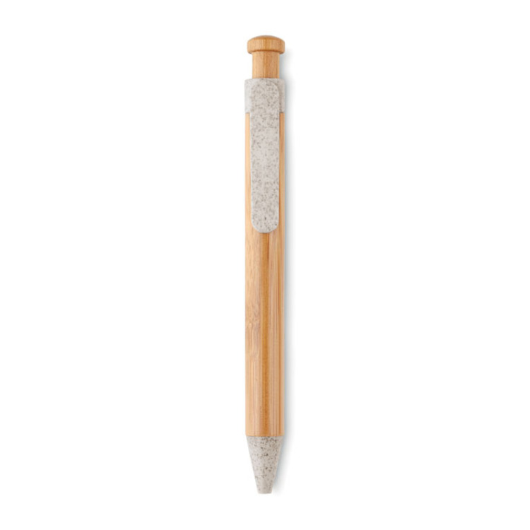 Stylo bambou/paille bl&eacute; et ABS Beige