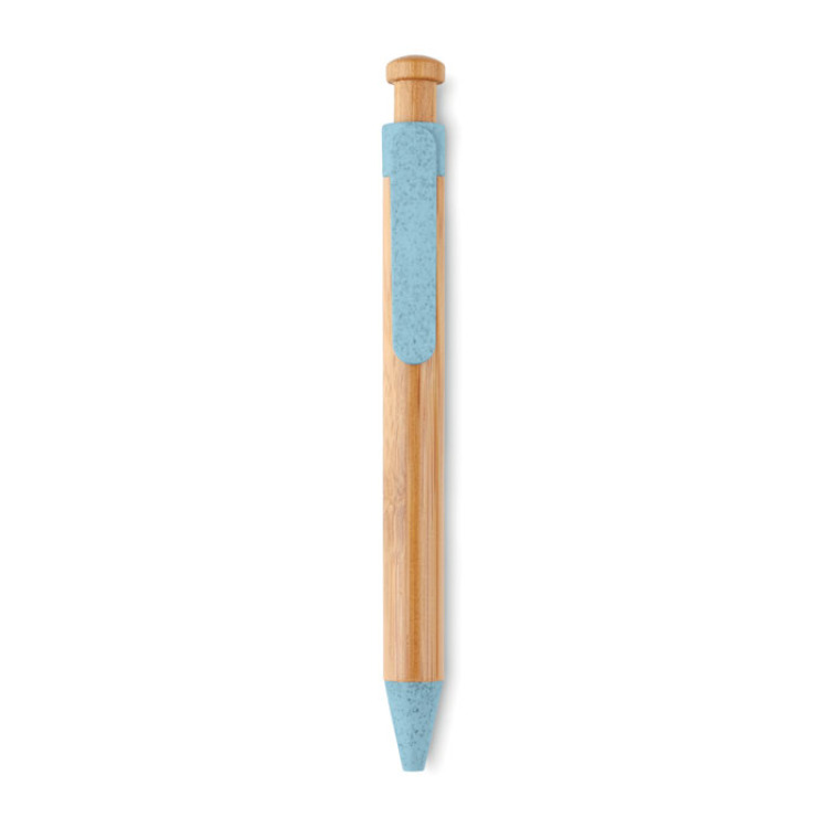 Stylo bambou/paille bl&eacute; et ABS Bleu