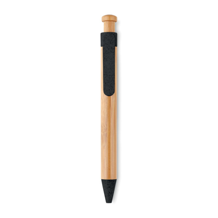 Stylo bambou/paille bl&eacute; et ABS Noir