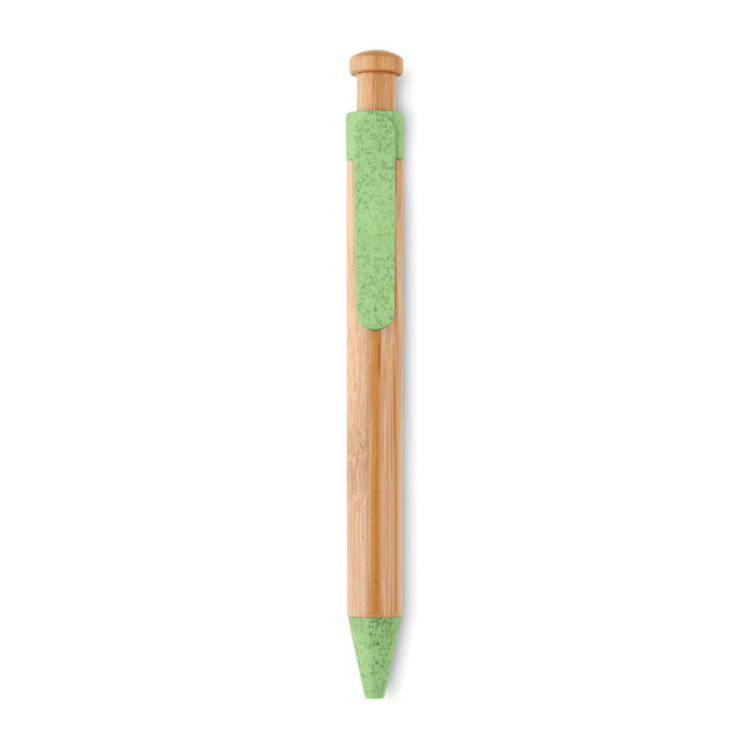 Stylo bambou/paille bl&eacute; et ABS Vert