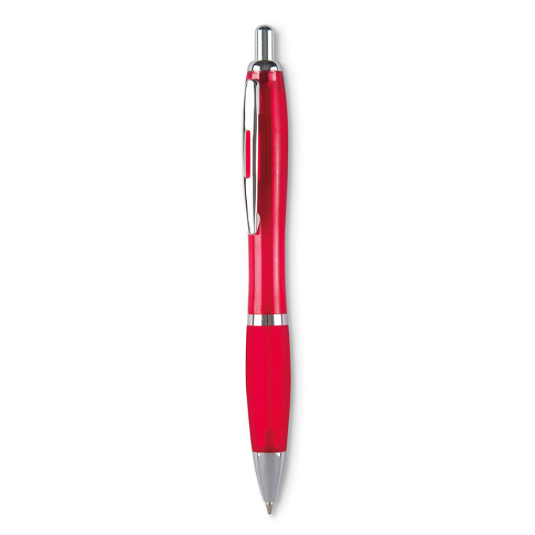 Stylo bille &agrave; l'encre bleue. Rouge Transparent