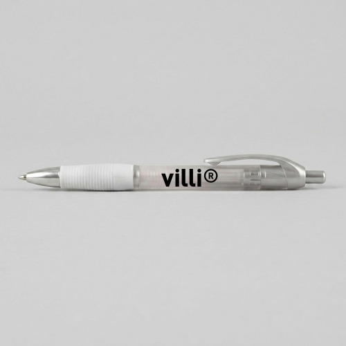 Stylo bille grip caoutchouc Blanc Transparent