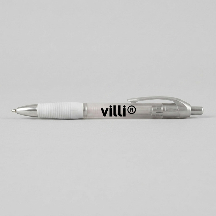 Stylo bille grip caoutchouc Blanc Transparent
