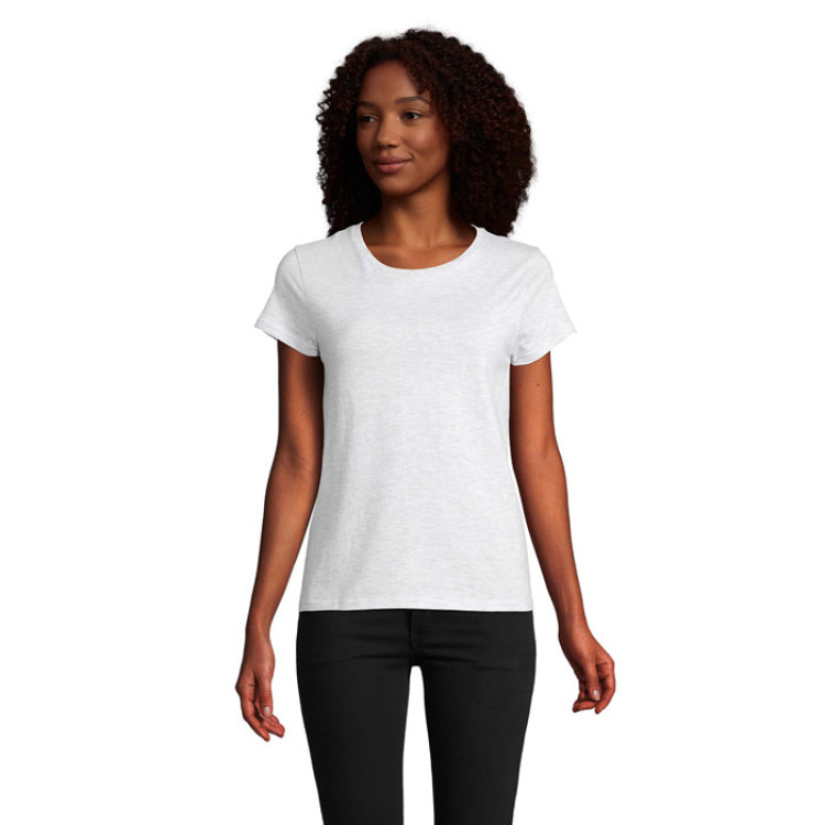 T-Shirt col rond en coton bio Femme Blanc Chin&eacute;