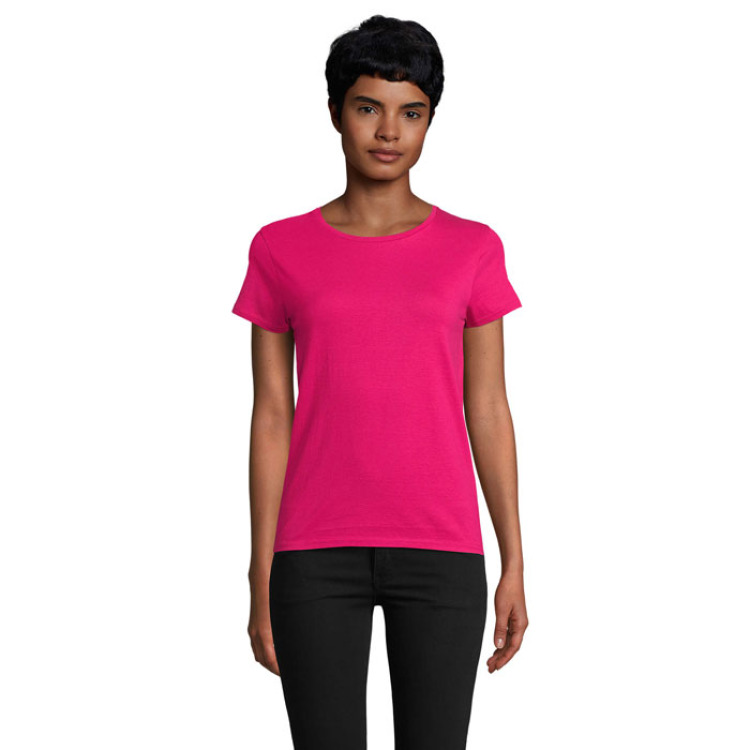 T-Shirt col rond en coton bio Femme Fuchsia