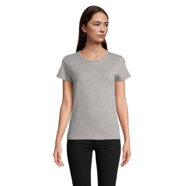 T-Shirt col rond en coton bio Femme Gris Chin&eacute;