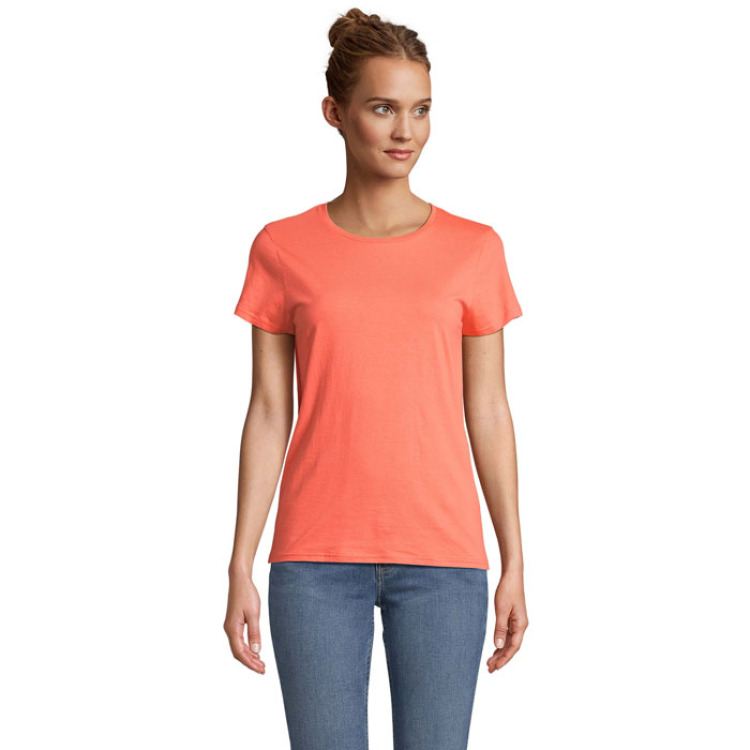 T-Shirt col rond en coton bio Femme Pop Orange