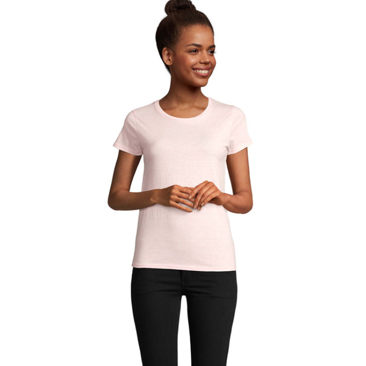 T-Shirt col rond en coton bio Femme Rose Chine