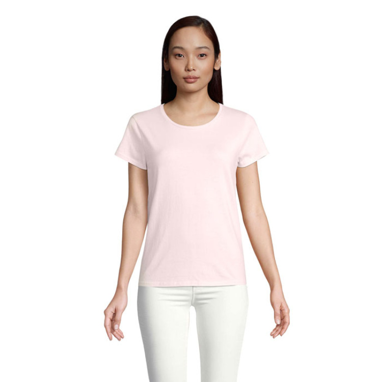 T-Shirt col rond en coton bio Femme Rose P&acirc;le